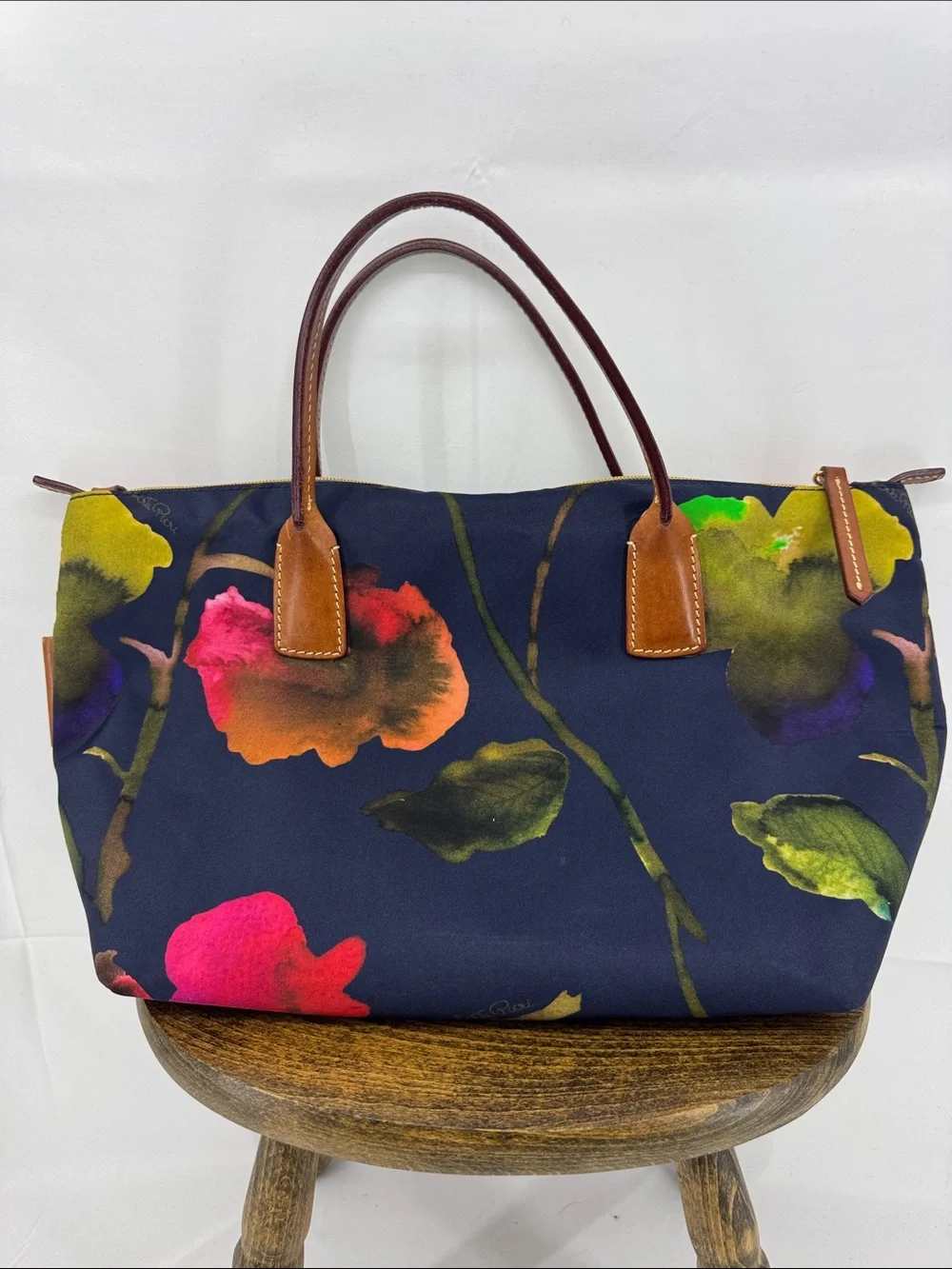 Roberta Pieri Robertina Navy Floral Classic Mini Tote Bag Italian Shoulder Purse